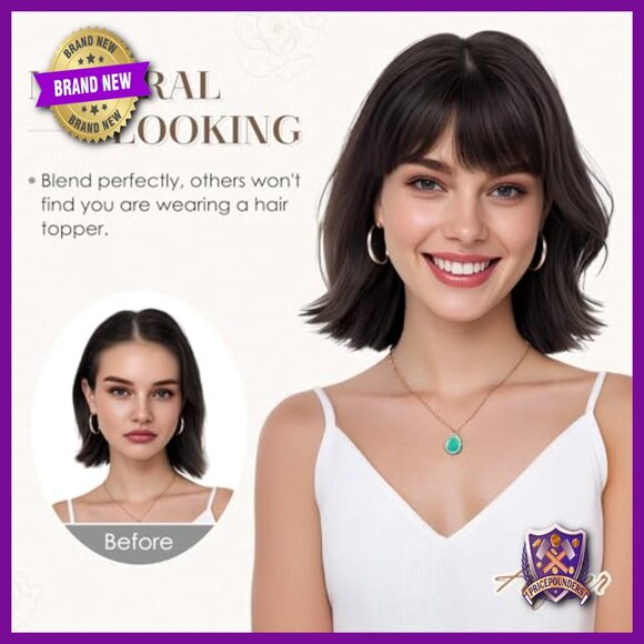 Human Hair Topper with Bangs 5x3 Silk Base Clip-in for Thinning Hair main image 4